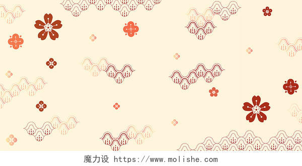 红色复古花朵波浪新年元旦春节过年展板背景